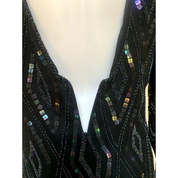 Vintage 90s Beaded Silk Dress Evening Gown Medium - Picture 8 of 11